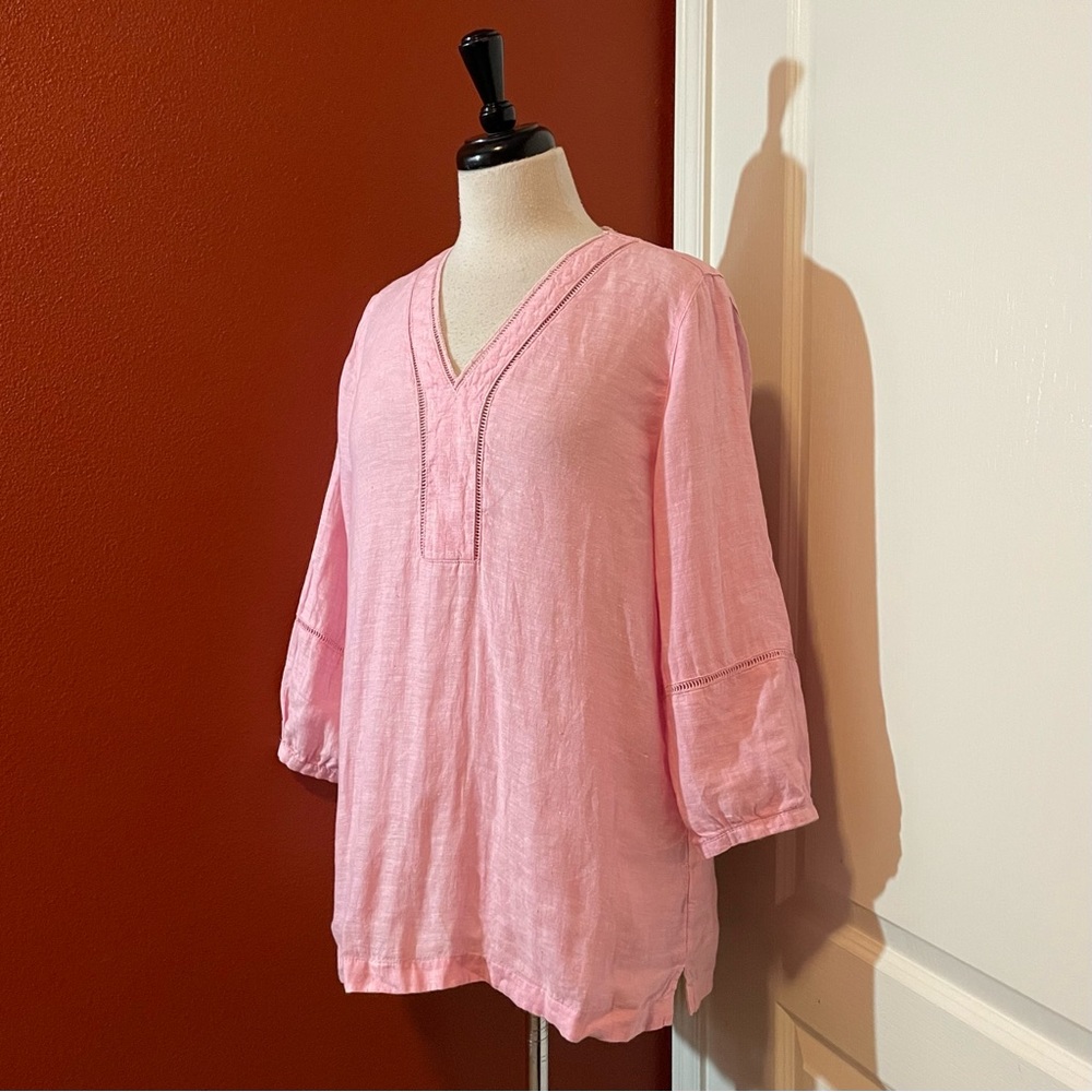 Joie Women’s 100% Linen Pink Cottagecore Lightweight Lagenlook‎ Tunic Blouse